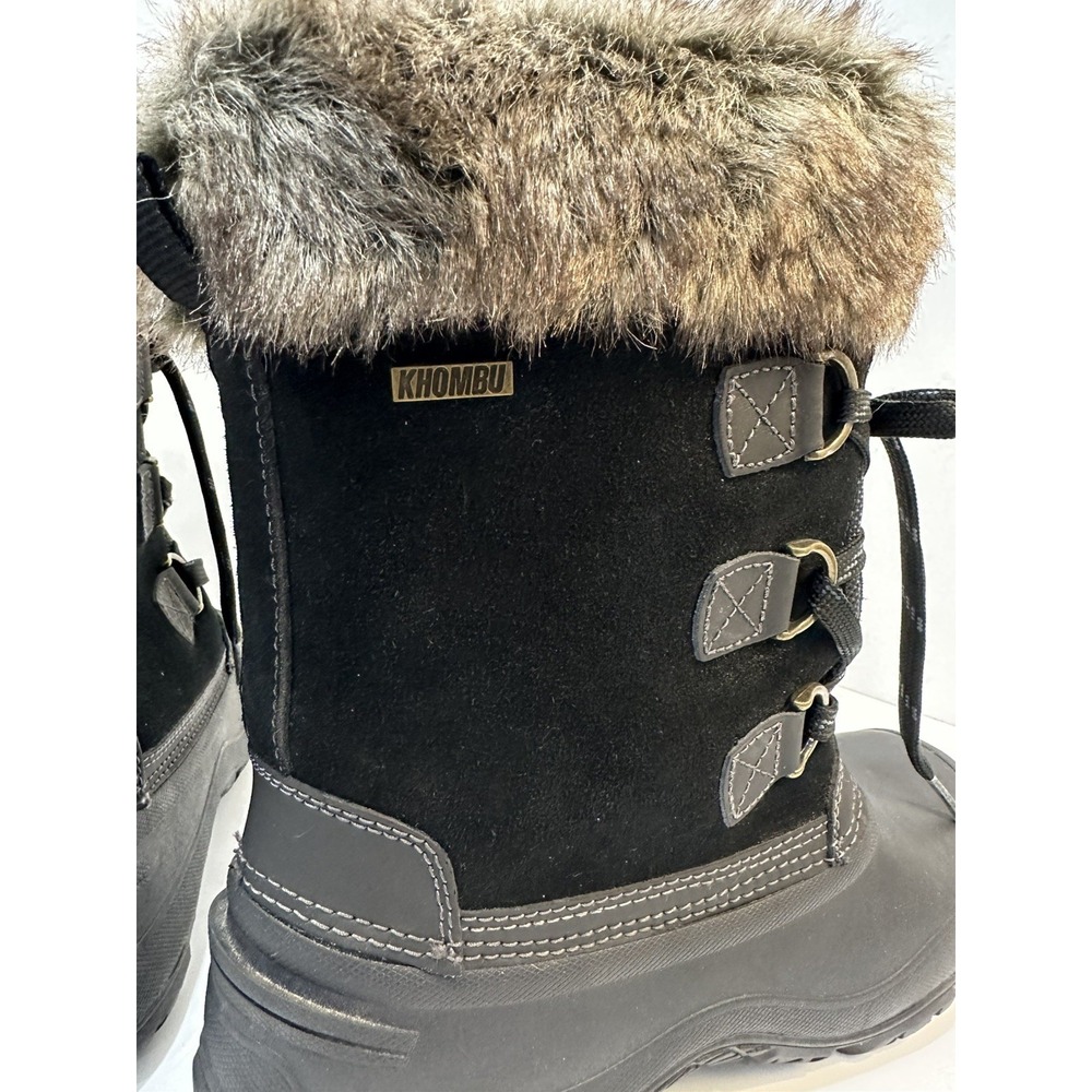 KHOMBU woman's outdoor Black Snow Boots Sz 9 Faux Leather Faux Fur extra laces